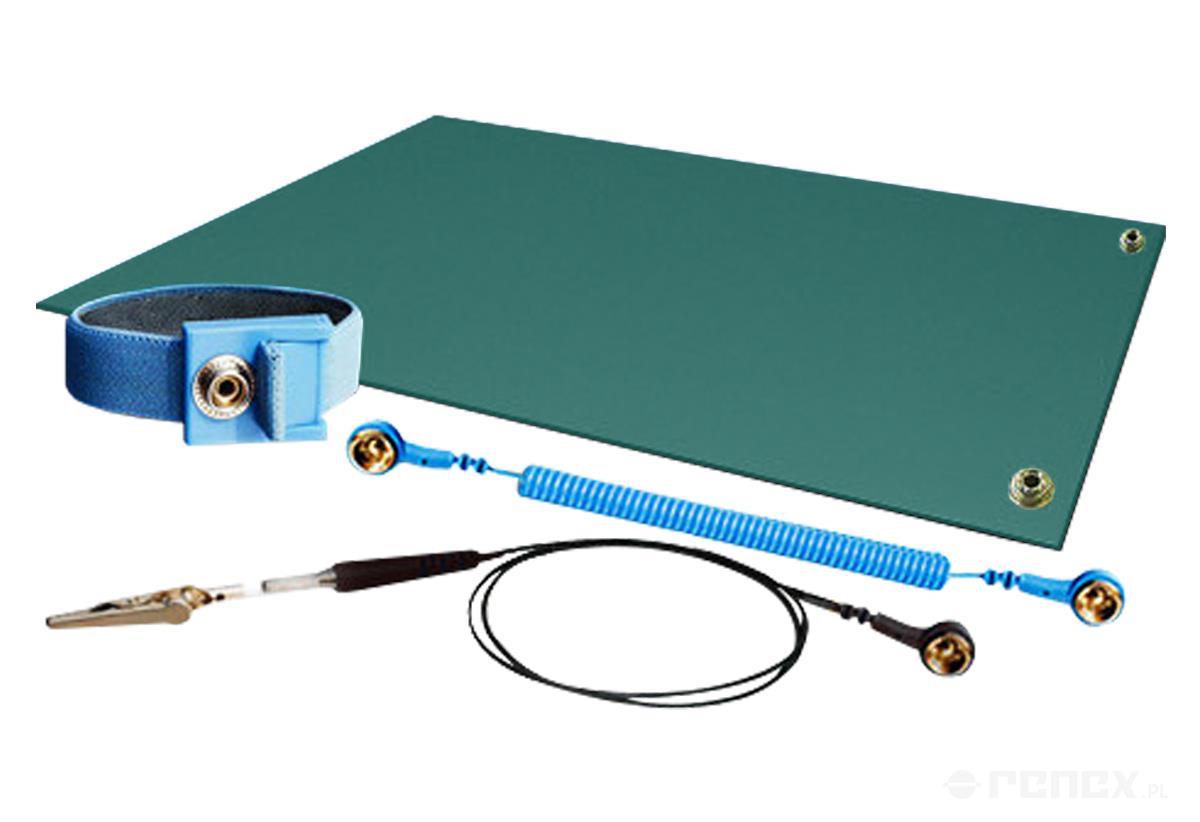 Antistatic, textured mat, green 120x100 cm - kit: wriststrap, cord