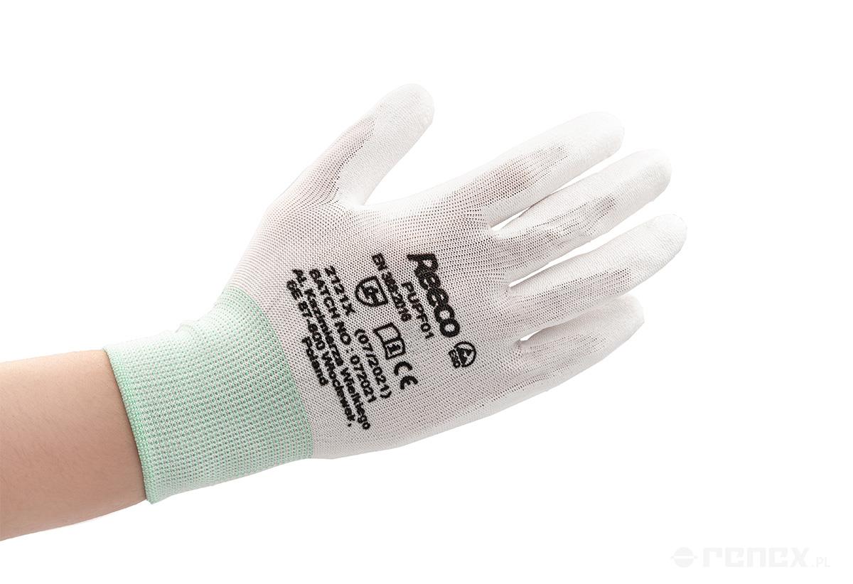 ESD gloves with a non-slip coating on the entire hand surface, white, size L