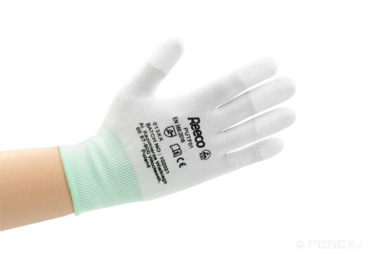 ESD gloves with non-slip coating on the fingertips, white, size L