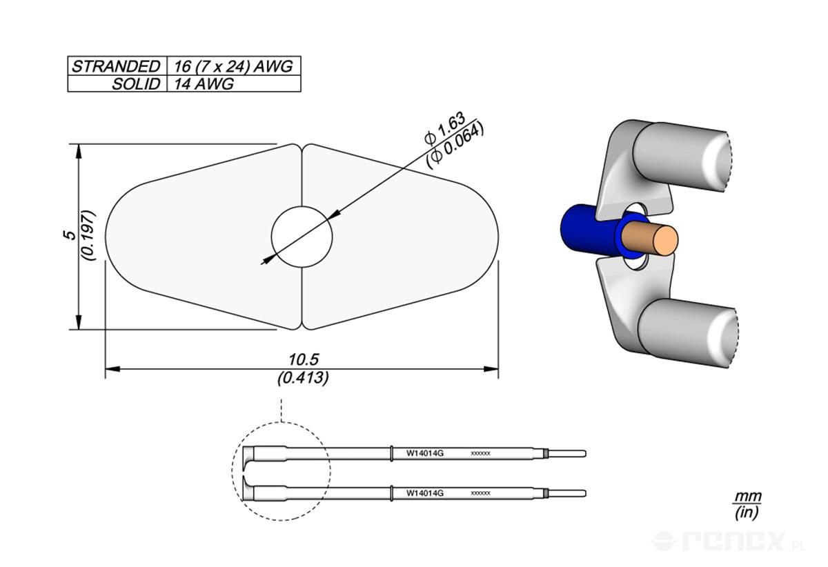 Grot JBC W14014G 1.63mm, do termicznego usuwania izolacji przewodów