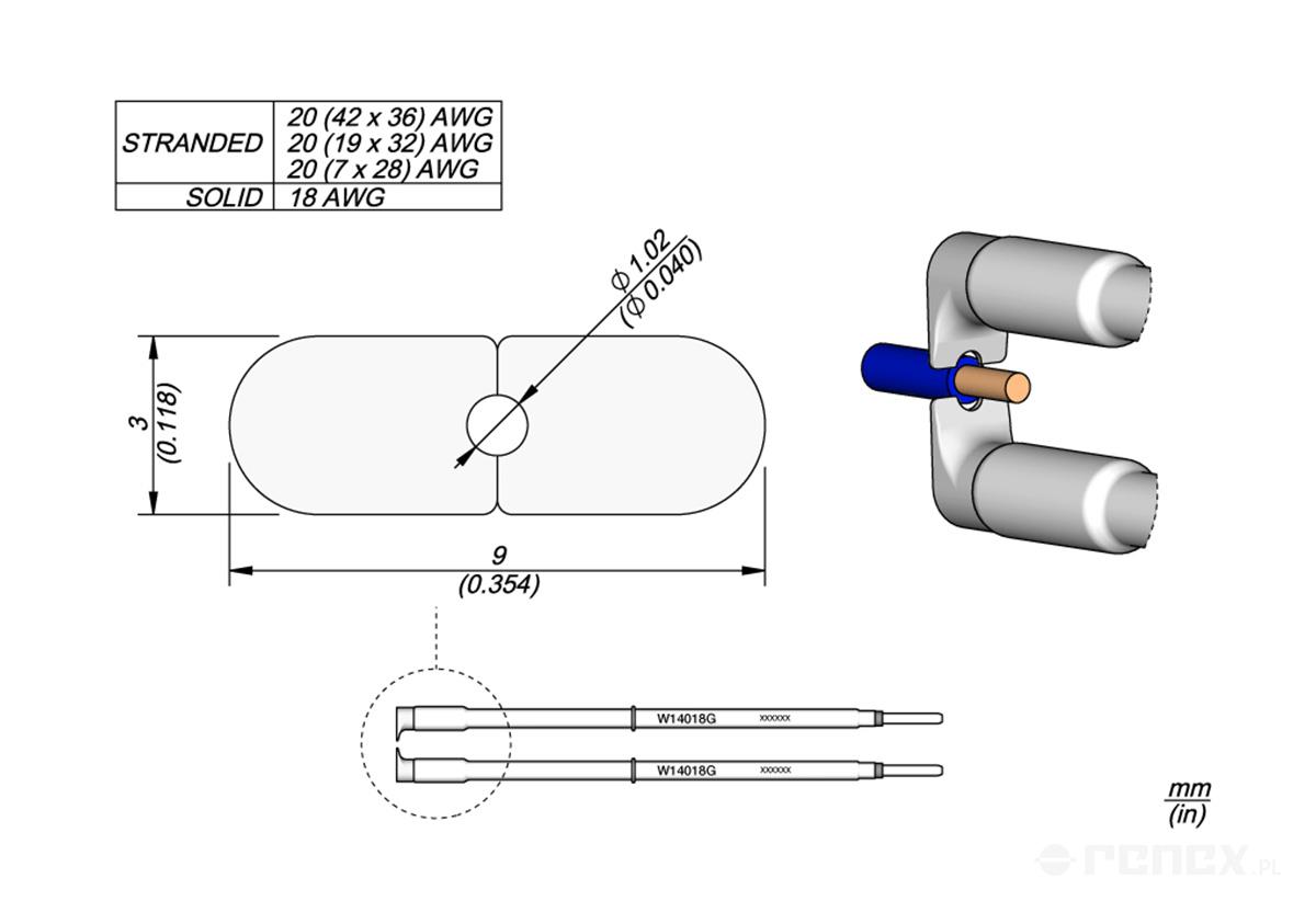 Grot JBC W14018G 1.02mm, do termicznego usuwania izolacji przewodów