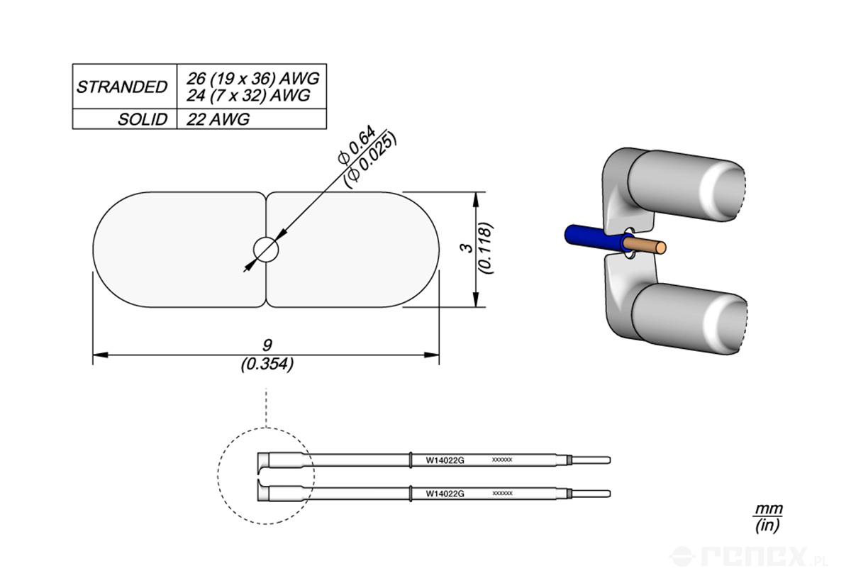 Grot JBC W14022G 0.64mm, do termicznego usuwania izolacji przewodów