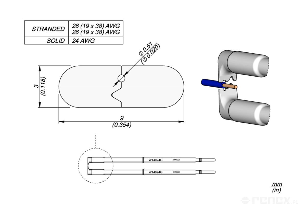 Grot JBC W14024G 0.51mm, do termicznego usuwania izolacji przewodów