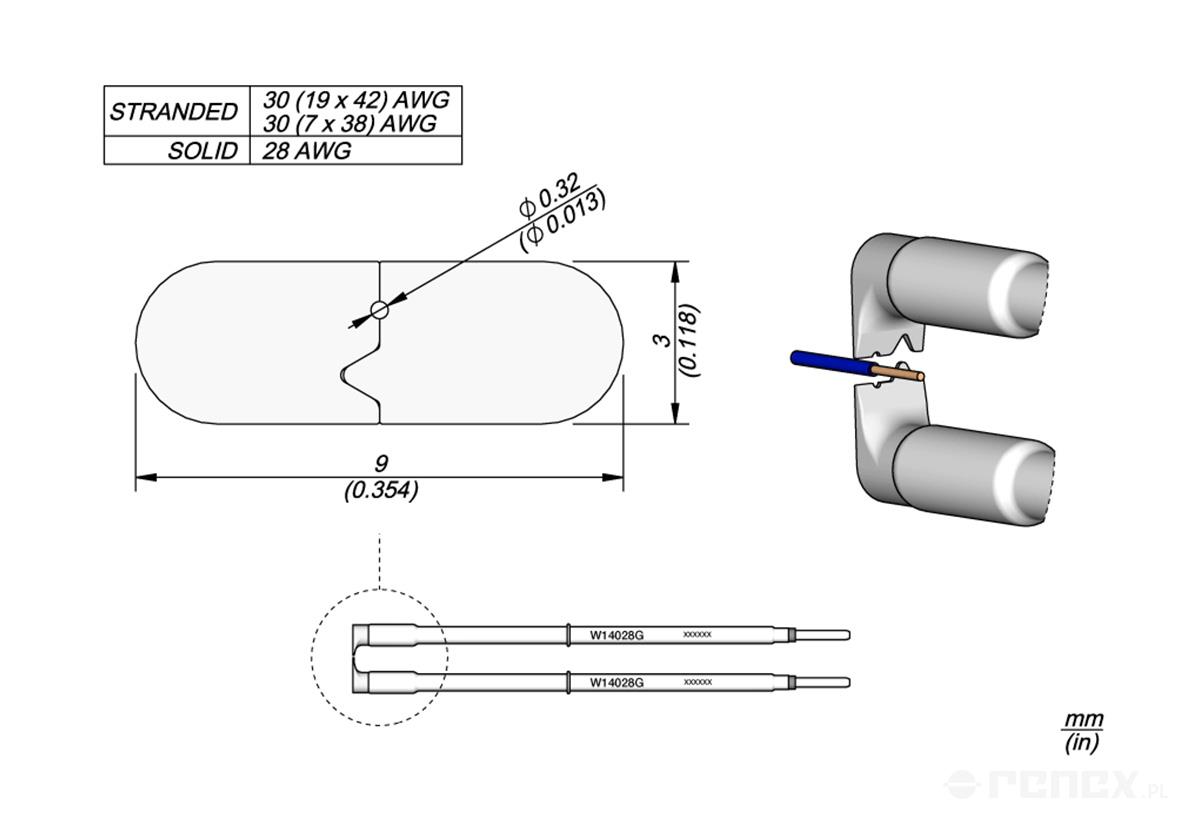 Grot JBC W14028G 0.32mm, do termicznego usuwania izolacji przewodów