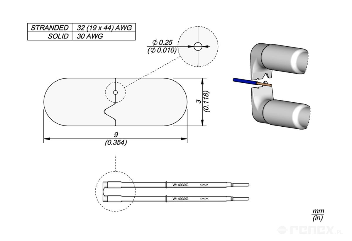 Grot JBC W14030G 0.25mm, do termicznego usuwania izolacji przewodów