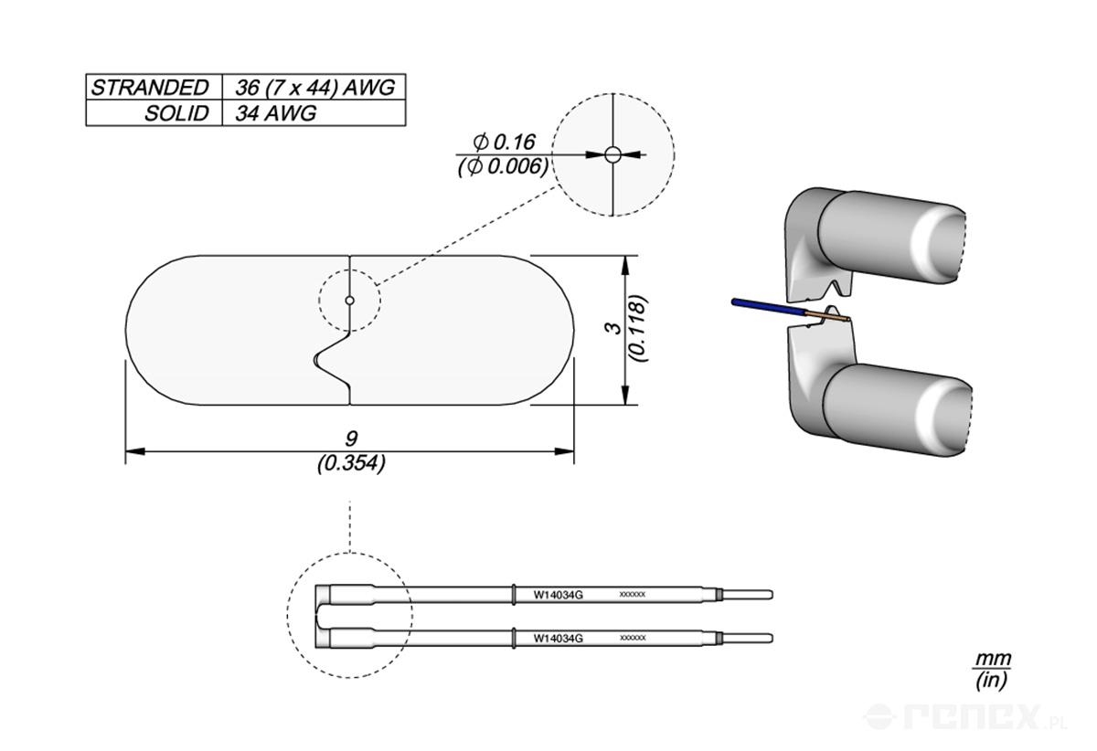 Grot JBC W14034G 0.16mm, do termicznego usuwania izolacji przewodów