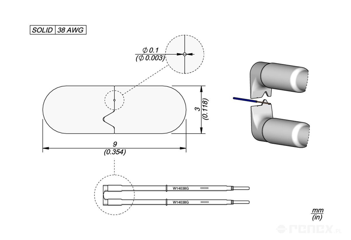 Grot JBC W14038G 0.10mm, do termicznego usuwania izolacji przewodów