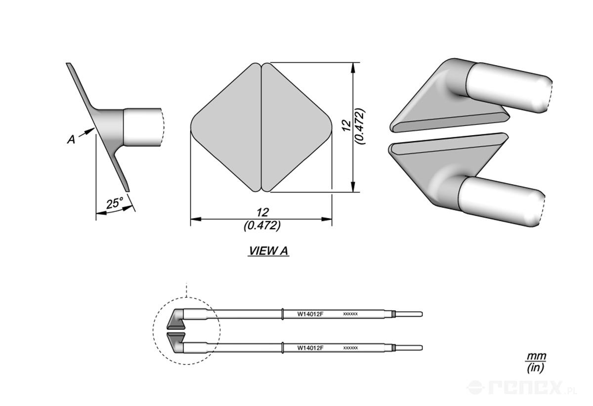 Grot JBC W14012F 12mm, do termicznego usuwania izolacji przewodów