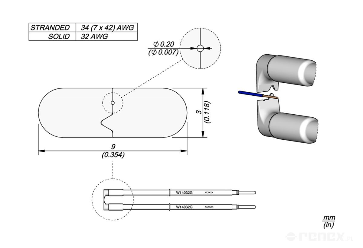 Grot JBC W14032G 0.20mm, do termicznego usuwania izolacji przewodów