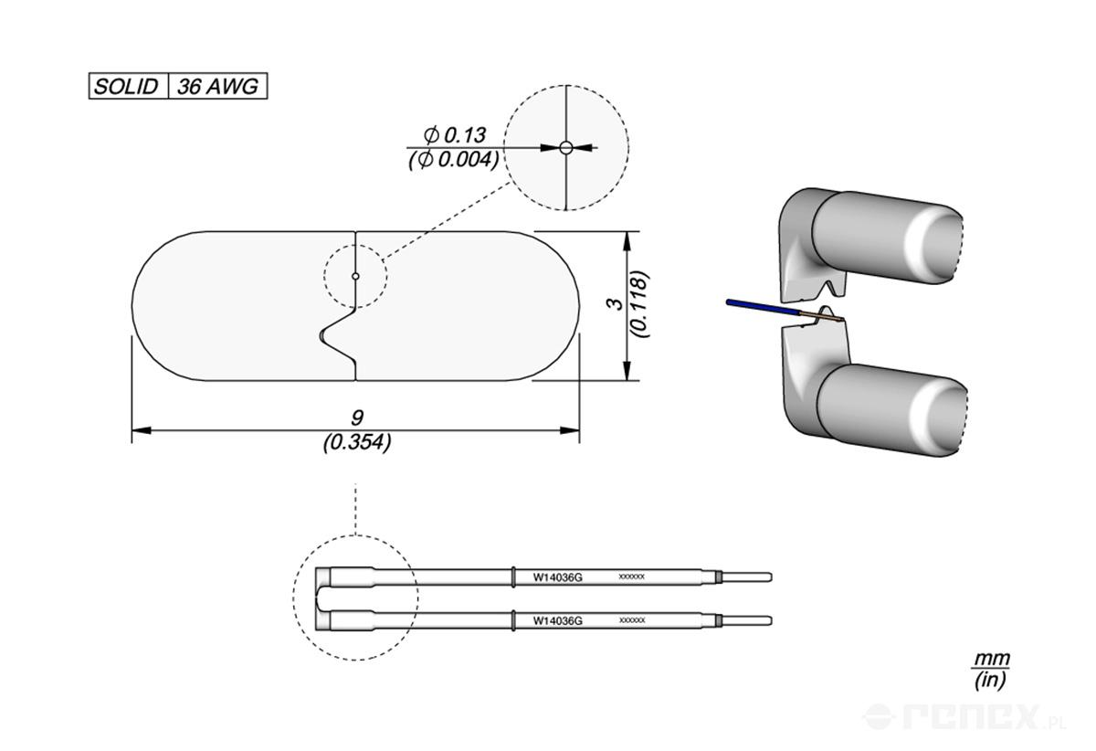 Grot JBC W14036G 0.13mm, do termicznego usuwania izolacji przewodów