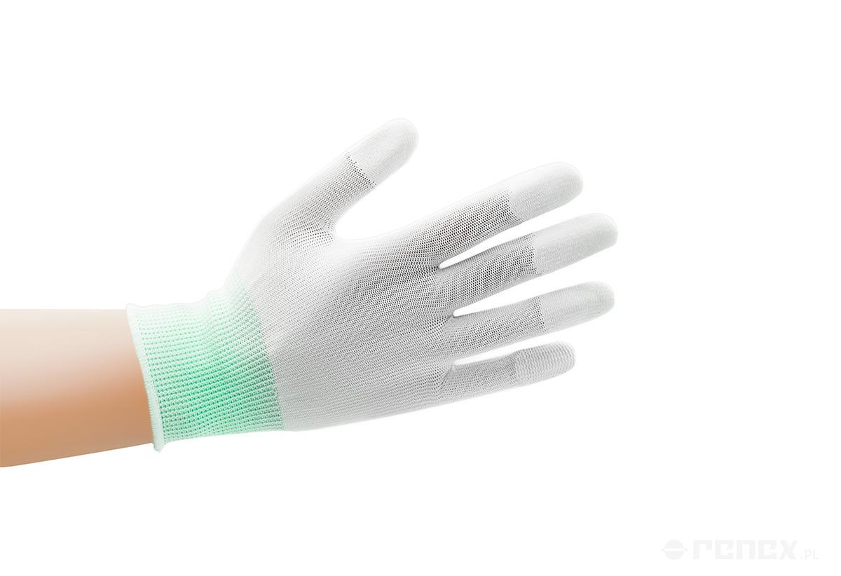 WHITE ESD PU FINGERTIPS COATED GLOVE WITH LABEL, SIZE L