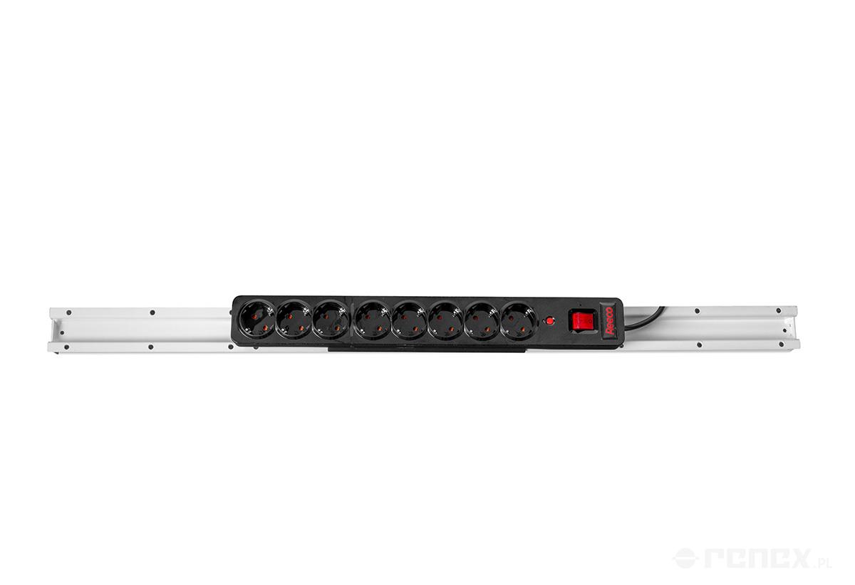 REECO powerstrip 10A, 8 sockets, 3m cord, 750mm mounted horizontally