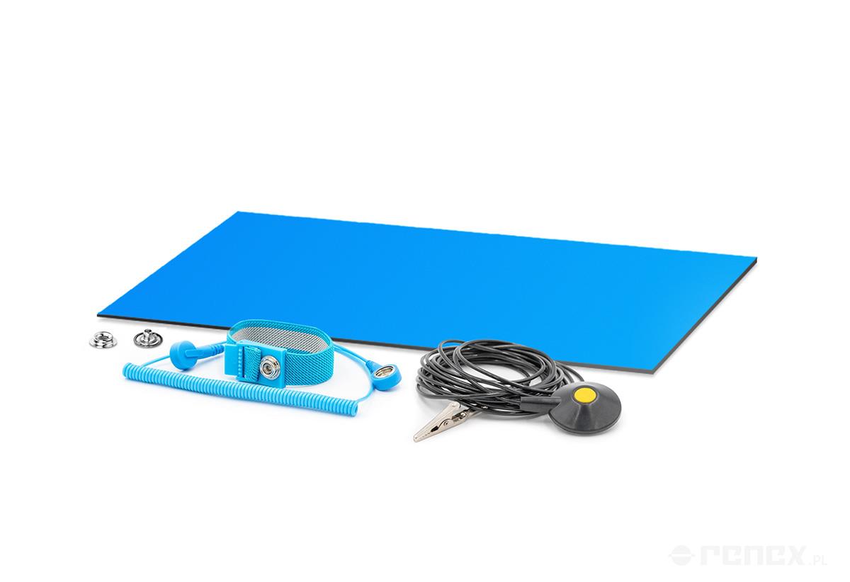 Textured, antistatic mat, blue 120x100 cm - kit: wriststrap, cord