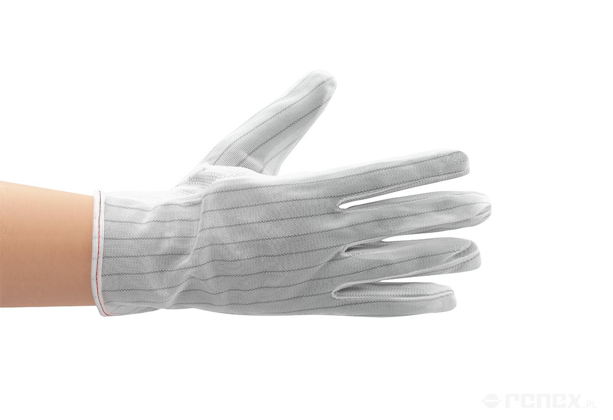 Antistatic gloves, white antislip layer dotted on palm, size S