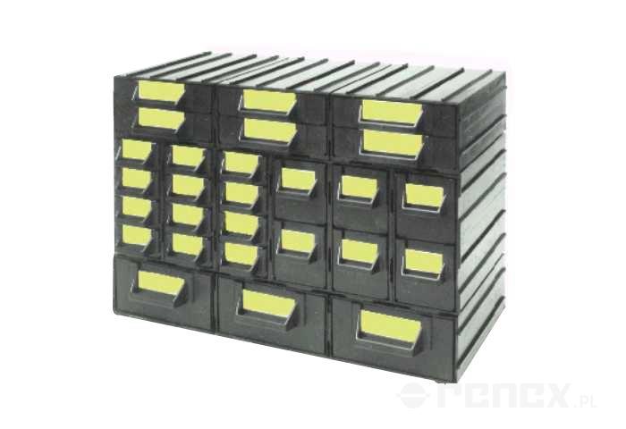 Complete cabinet with 27 bins (12 CAB1 + 6 CAB2 + 6 CAB3 + 3 CAB4)