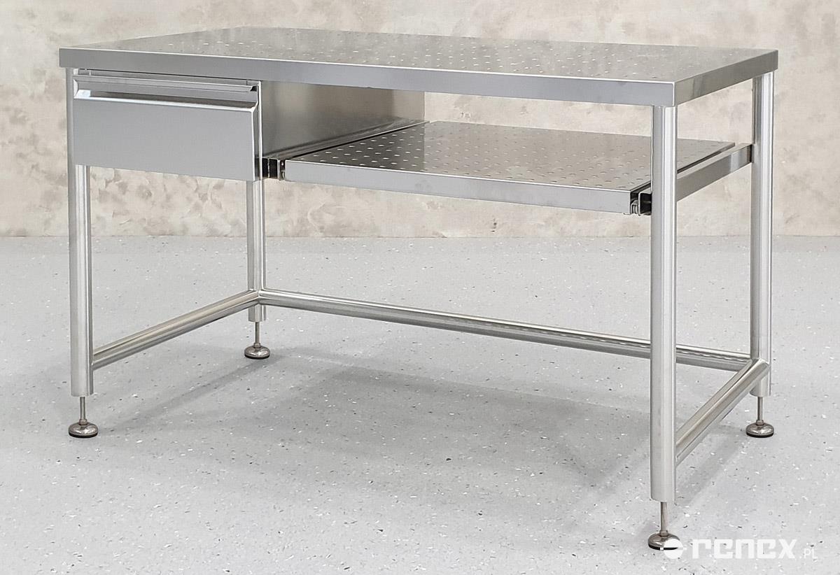 Stainless steel computer station with perforated tabletop, dimensions 120x60x78 cm